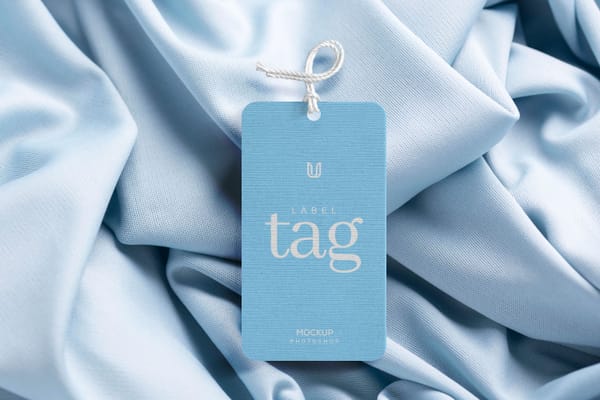 Brand Blue Label Tag Mockup on Fabric