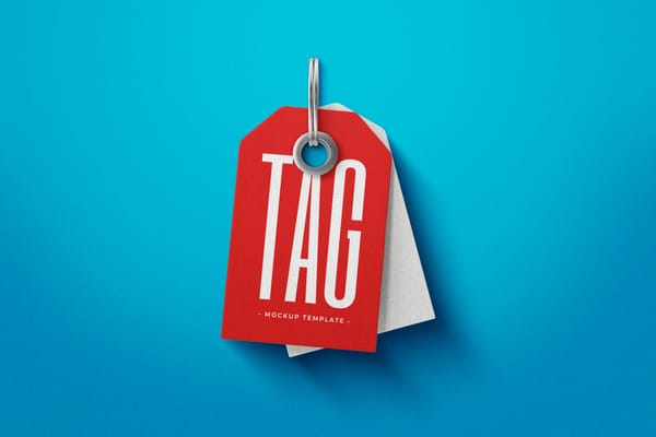 Red Tag Mockup on Bold Blue Color