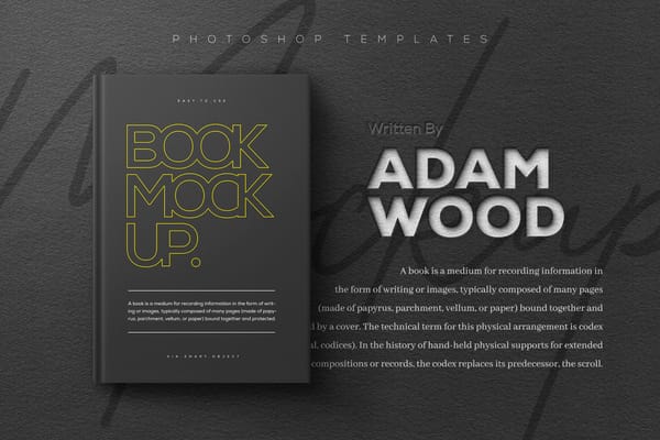Book and Logo Mockup on Black Background