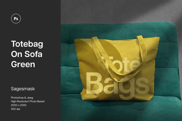 Totebags On Sofa Green Mockup