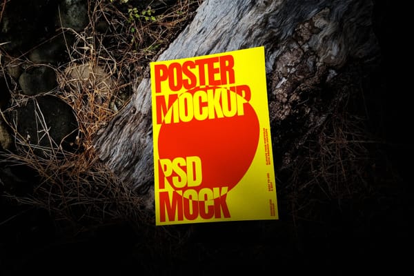 Poster Mockup On Wooden log