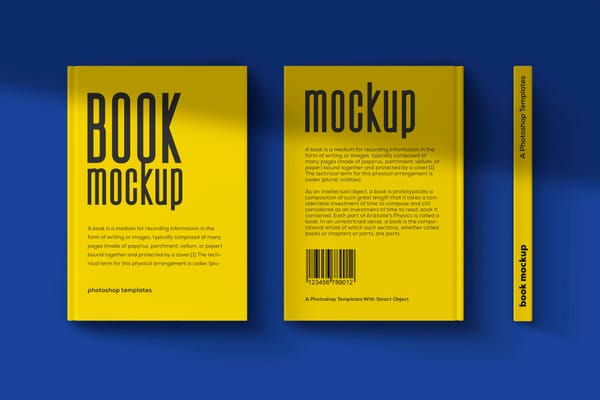 Yellow Book Mockup on Blue Color