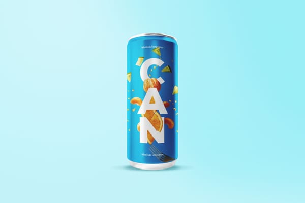 Standing Fresh Soda Can Mockup with Blue Color