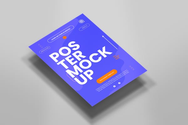 Floating Blue Bloob Poster Mockup with Shades of Shadow