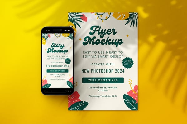 Flyer Event Poster & Instagram Story Mockup with Yellow Color