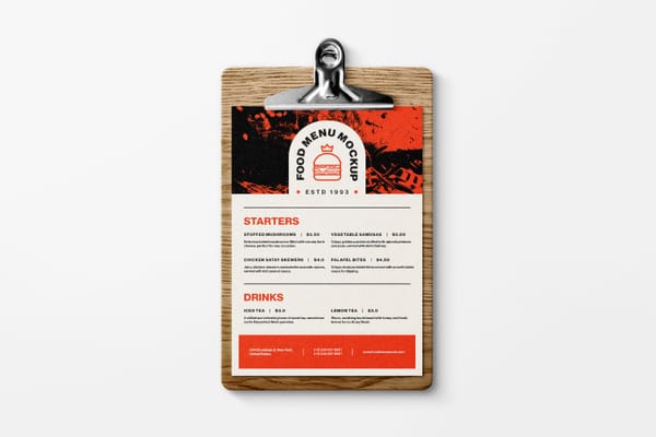 Food Menu Mockup on Clip Board