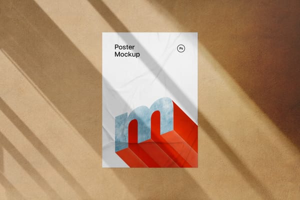 Glued Poster Mockup on Beige Wall