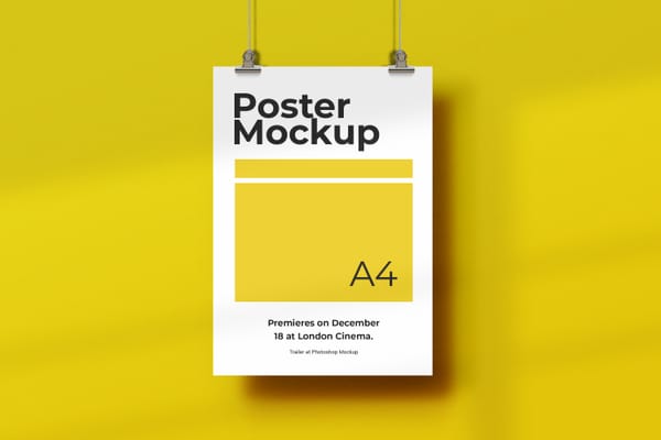 Hanging Bold Yellow Poster Mockup