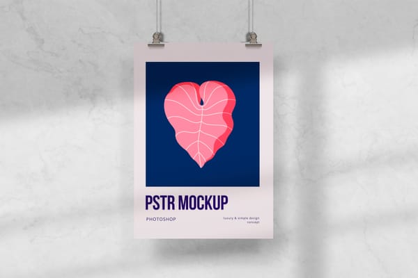 Hanging Poster Mockup on White Marble Surface