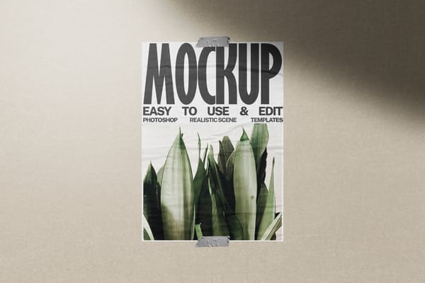 Minimal Glued Poster Mockup with Tapes