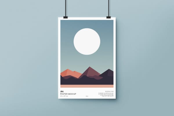 Minimalist Landscape Poster Mockup with Rope Hanger