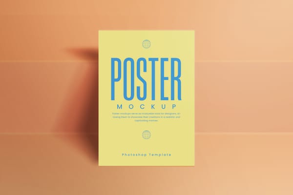 Realistic Poster Mockup On Wall Brown