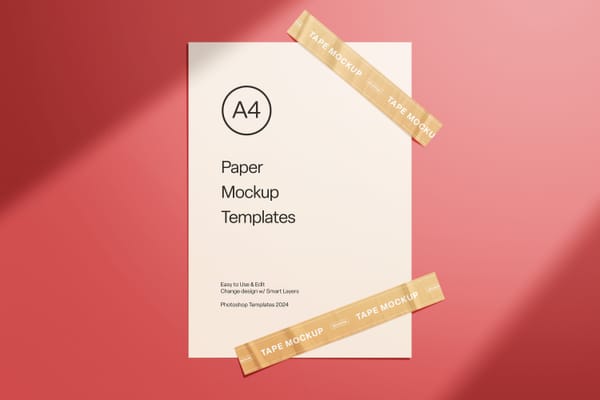 Red A4 Paper with Tapes Mockup