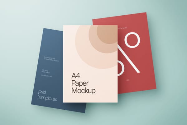 Three A4 Paper Mockup Scene with Soft Solid Color