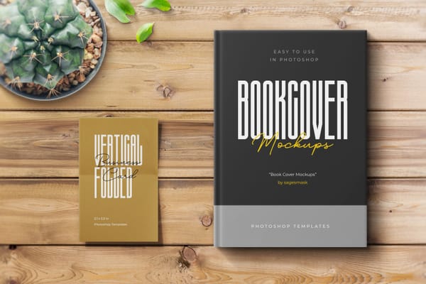 Vertical Folded Business Card and Bookcover Mockup
