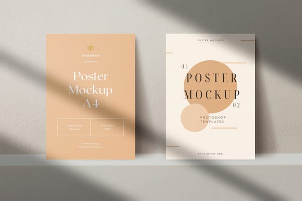 Peach A4 Poster Mockup with Aesthetic Shadow Overlay