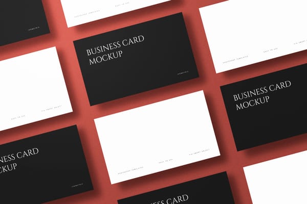 Red Isometric Business Cards Mockup