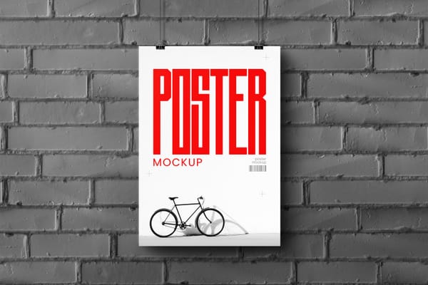 Hanging Poster Mockup on Wall Brick