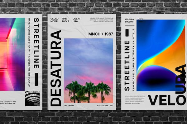 Three Glued Poster Mockup