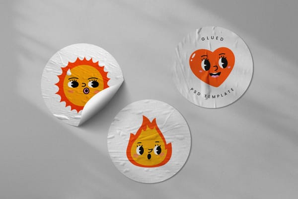 Glued White Sticker Mockup