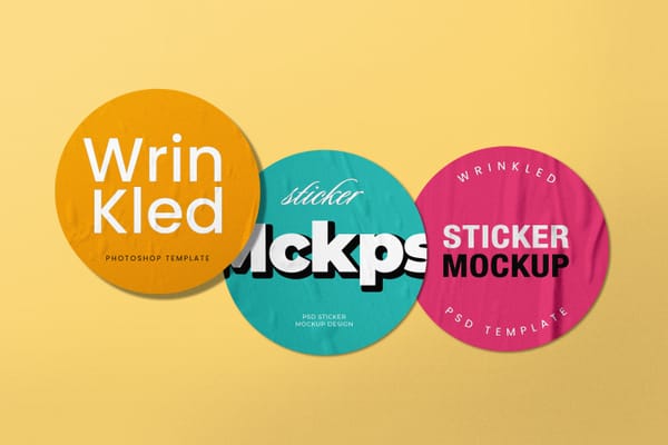 Three Wrinkled Sticker Mockup