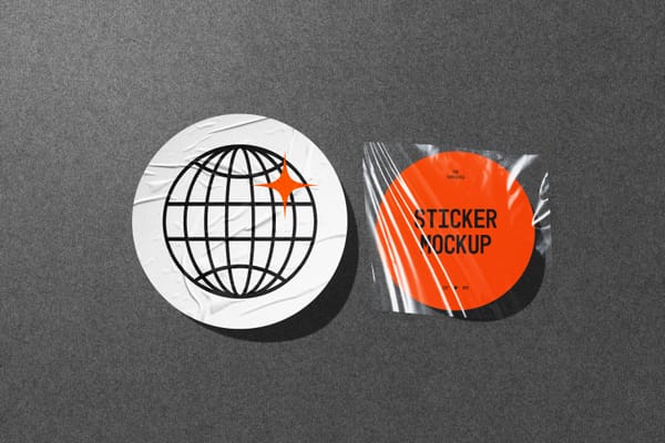 Simple Glued Sticker Mockup with Plastic