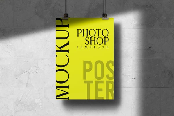 Green Poster Mockup Hanging On A Rope with Shadow Overlay