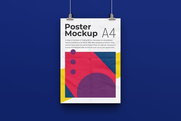 Poster Mockup On Blue Background