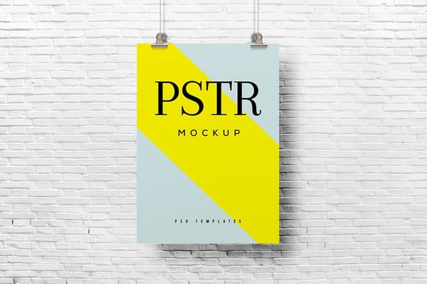 Hanging Poster Mockup On Brick Background