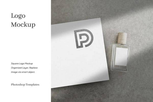 Square Logo Mockup on Wall Gray Background