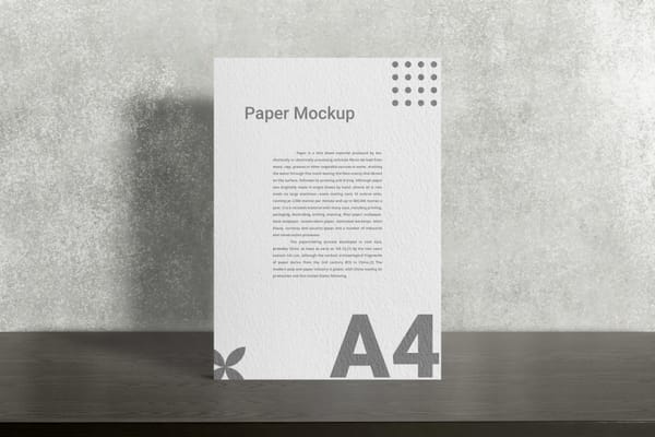 Standing A4 Paper Mockup with Shadow Overlay