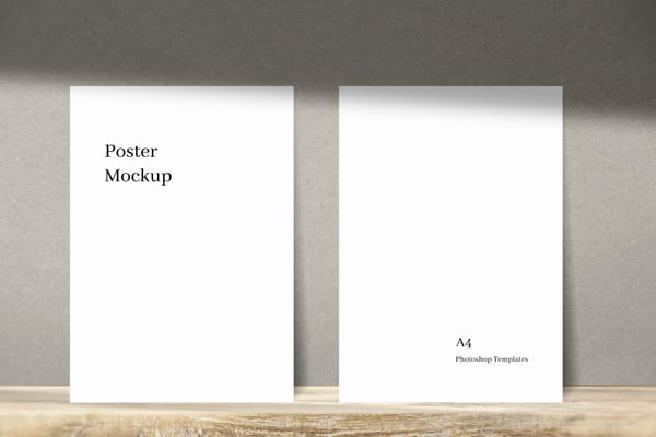 Two White Poster Mockup With Shadow Overlay
