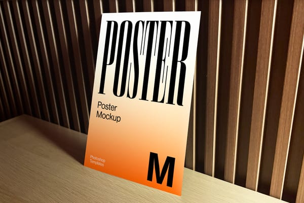 Vertical Poster Mockup on Wood Wall