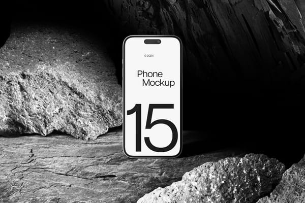 iPhone 15 Pro Mockup Realistic Dark Stone Scene