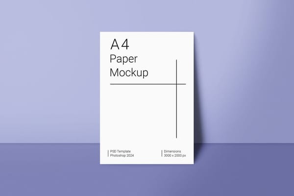 A4 Paper Mockup on Purple Wall Background