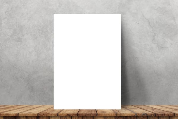A4 Paper Mockup on Wood Podium Leaning on Wall