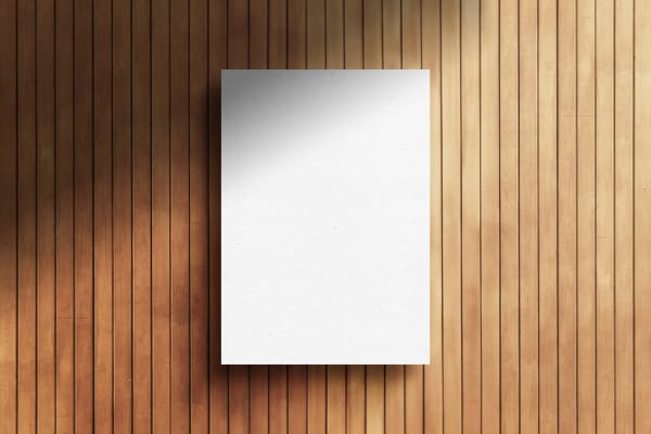 A4 Poster Mockup on Wood Background with Realistic Shadow