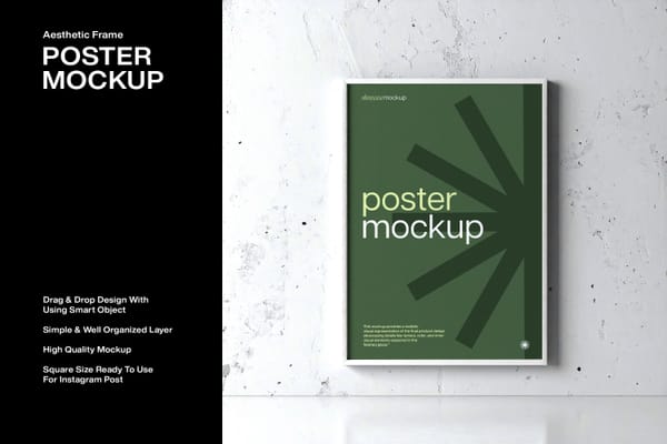 Aesthetic White Frame Poster Mockup