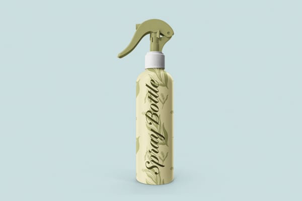 Beige Spray Bottle Mockup with Curved Label