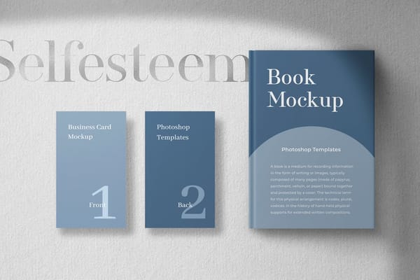 Book Mockup With Business Card Mockup