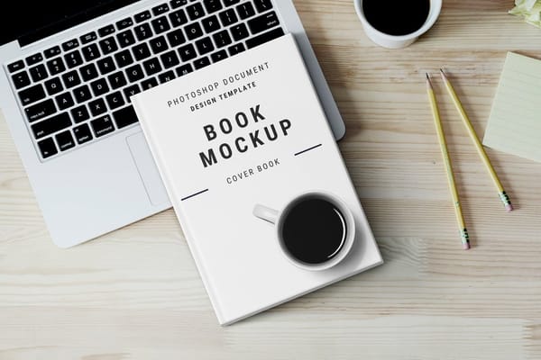 Hardcover Book Mockup with Laptop