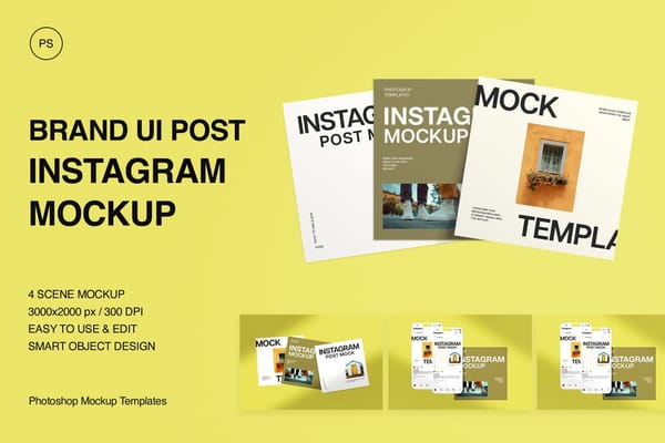 Brand UI Post Instagram Mockup on Yellow Background