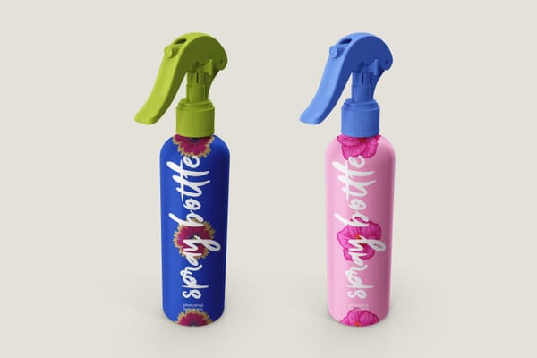 Colorful Spray Bottle Mockup Set Blue and Pink Bottles