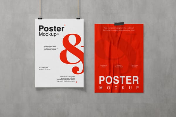 Hanging and Glued Poster Mockup