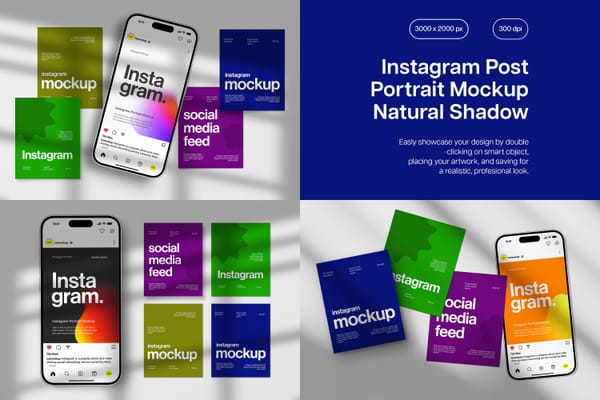 Instagram Post Portrait Mockup Natural Shadow