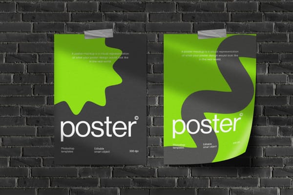 Tape Poster Mockup Wall Brick