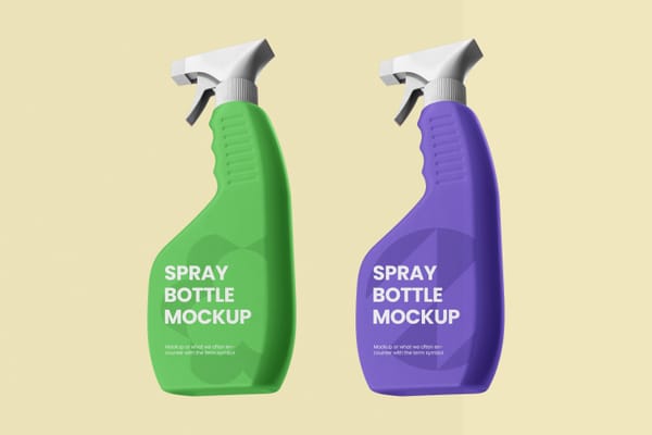 Dual Spray Bottle Mockup Green and Purple Bottles