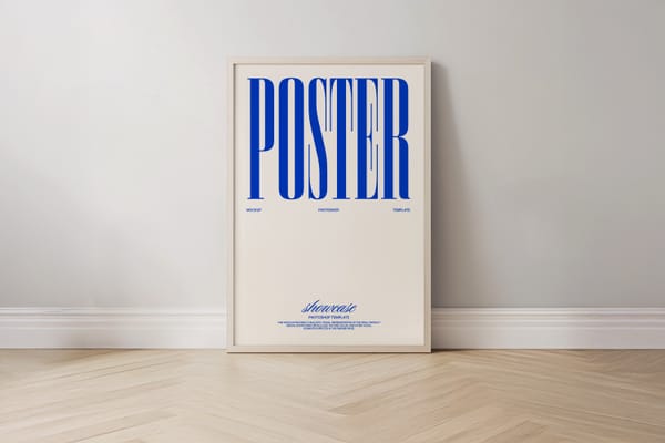 Minimal Framed Poster Mockup on Wooden Floor