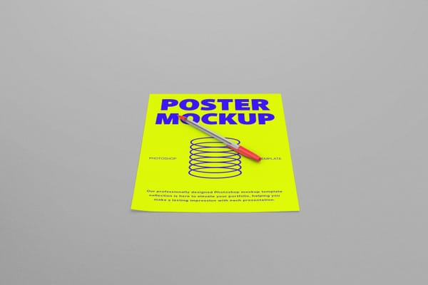Flat Poster Mockup With Pen Set