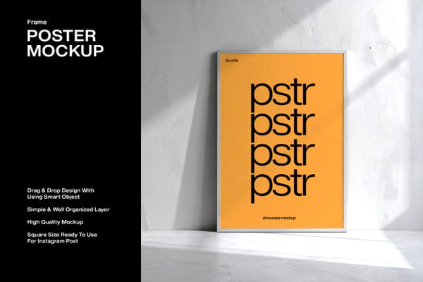 Framed Poster Mockup with Soft Sunlight Effect